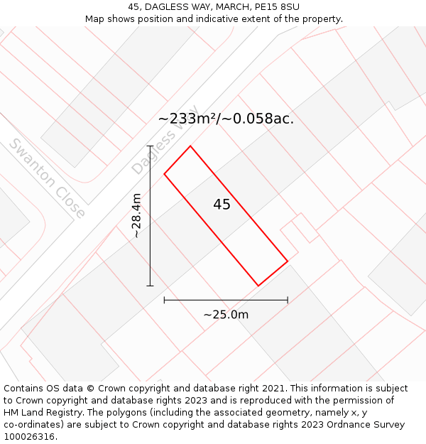 45, DAGLESS WAY, MARCH, PE15 8SU: Plot and title map