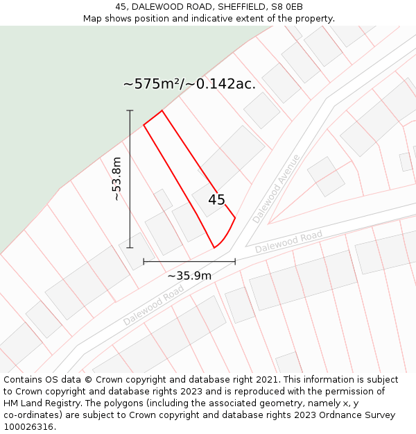 45, DALEWOOD ROAD, SHEFFIELD, S8 0EB: Plot and title map