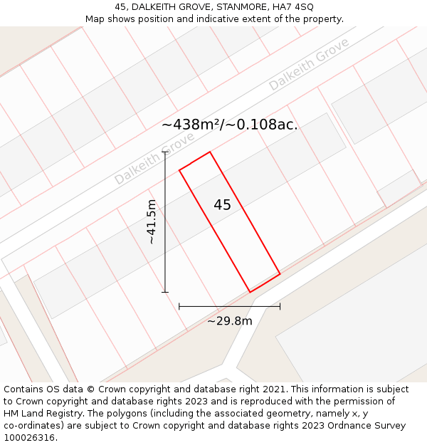 45, DALKEITH GROVE, STANMORE, HA7 4SQ: Plot and title map