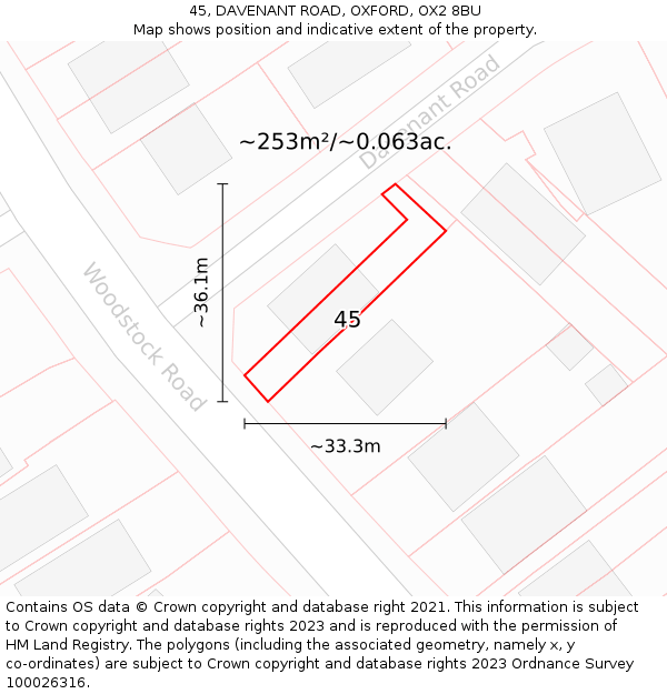 45, DAVENANT ROAD, OXFORD, OX2 8BU: Plot and title map