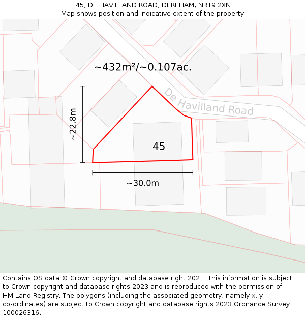 45, DE HAVILLAND ROAD, DEREHAM, NR19 2XN: Plot and title map