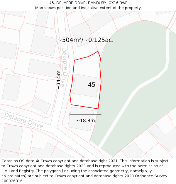 45, DELAPRE DRIVE, BANBURY, OX16 3WP: Plot and title map