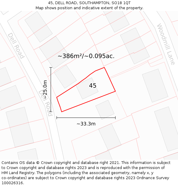 45, DELL ROAD, SOUTHAMPTON, SO18 1QT: Plot and title map