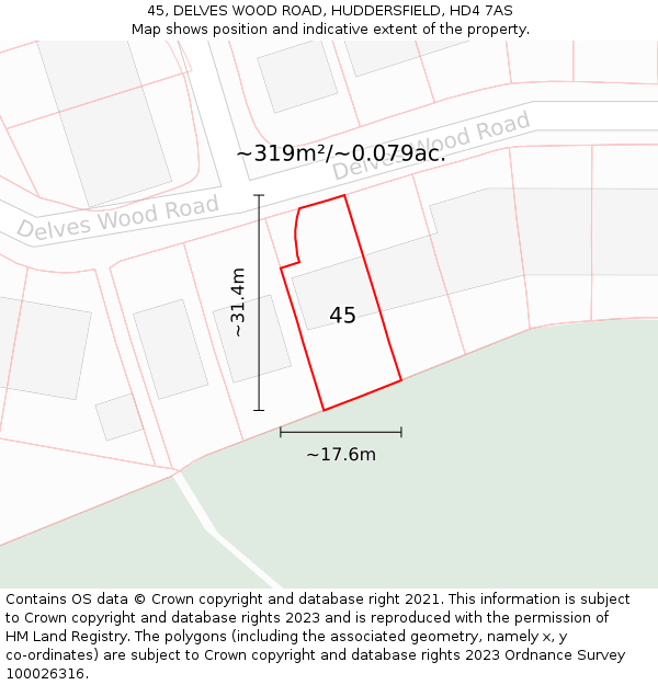 45, DELVES WOOD ROAD, HUDDERSFIELD, HD4 7AS: Plot and title map