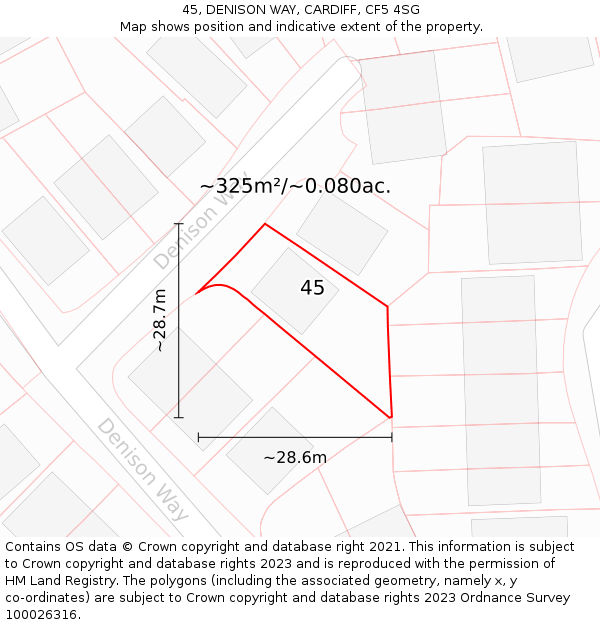 45, DENISON WAY, CARDIFF, CF5 4SG: Plot and title map