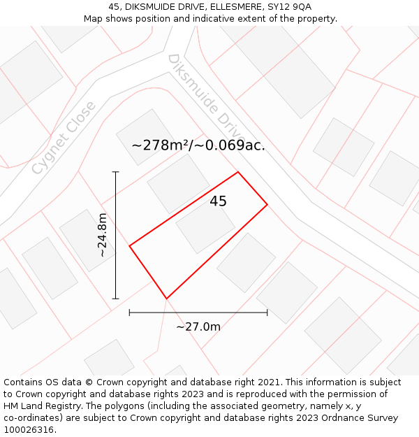 45, DIKSMUIDE DRIVE, ELLESMERE, SY12 9QA: Plot and title map