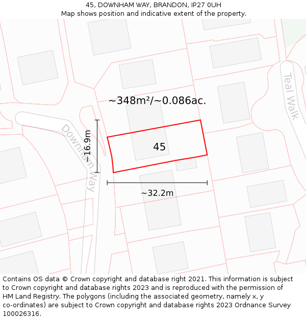 45, DOWNHAM WAY, BRANDON, IP27 0UH: Plot and title map