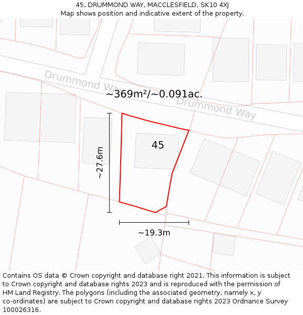 45, DRUMMOND WAY, MACCLESFIELD, SK10 4XJ: Plot and title map