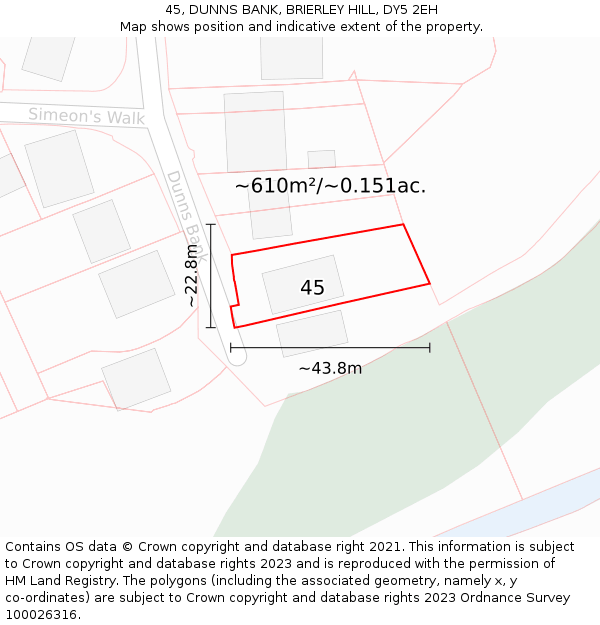 45, DUNNS BANK, BRIERLEY HILL, DY5 2EH: Plot and title map