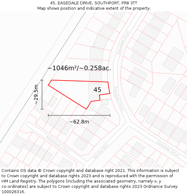 45, EASEDALE DRIVE, SOUTHPORT, PR8 3TT: Plot and title map