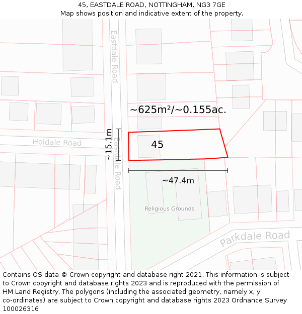 45, EASTDALE ROAD, NOTTINGHAM, NG3 7GE: Plot and title map