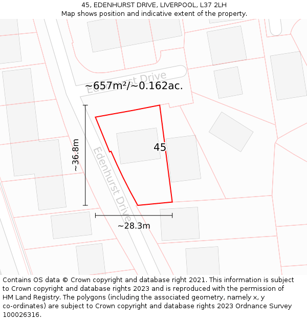 45, EDENHURST DRIVE, LIVERPOOL, L37 2LH: Plot and title map