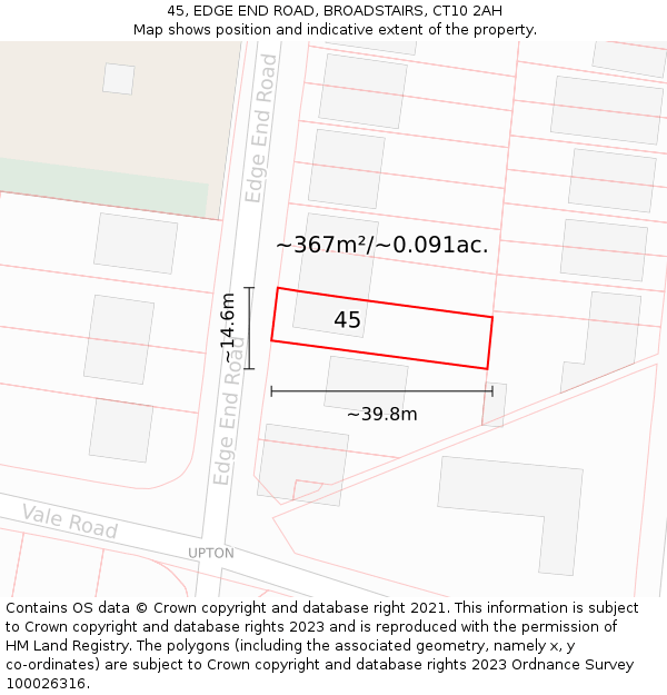 45, EDGE END ROAD, BROADSTAIRS, CT10 2AH: Plot and title map