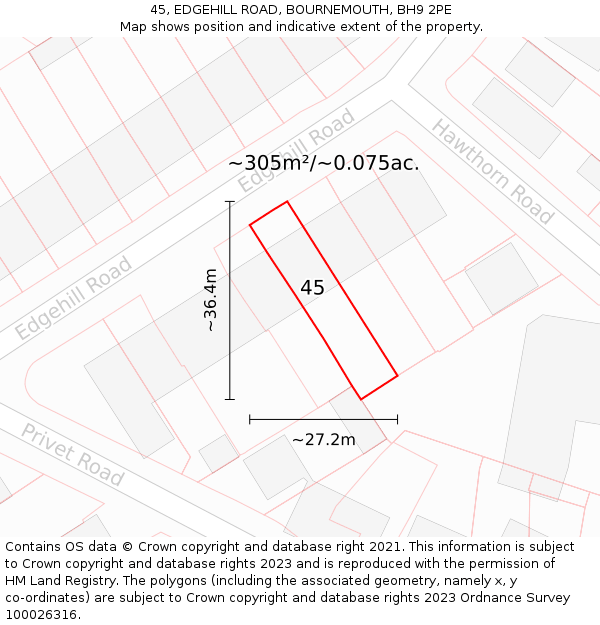 45, EDGEHILL ROAD, BOURNEMOUTH, BH9 2PE: Plot and title map