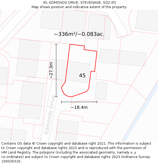 45, EDMONDS DRIVE, STEVENAGE, SG2 9TJ: Plot and title map