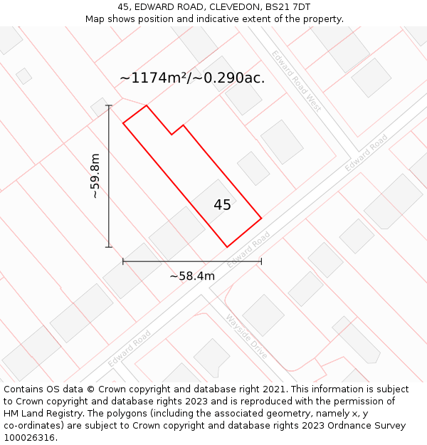 45, EDWARD ROAD, CLEVEDON, BS21 7DT: Plot and title map