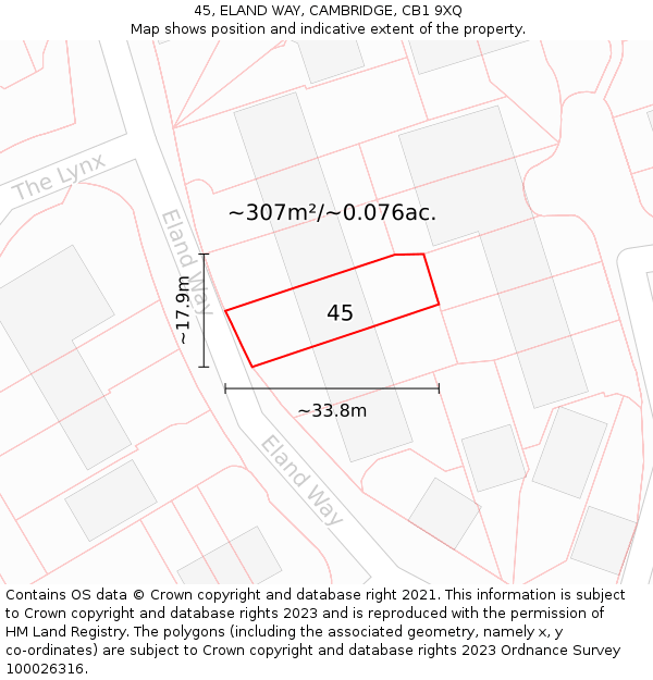 45, ELAND WAY, CAMBRIDGE, CB1 9XQ: Plot and title map