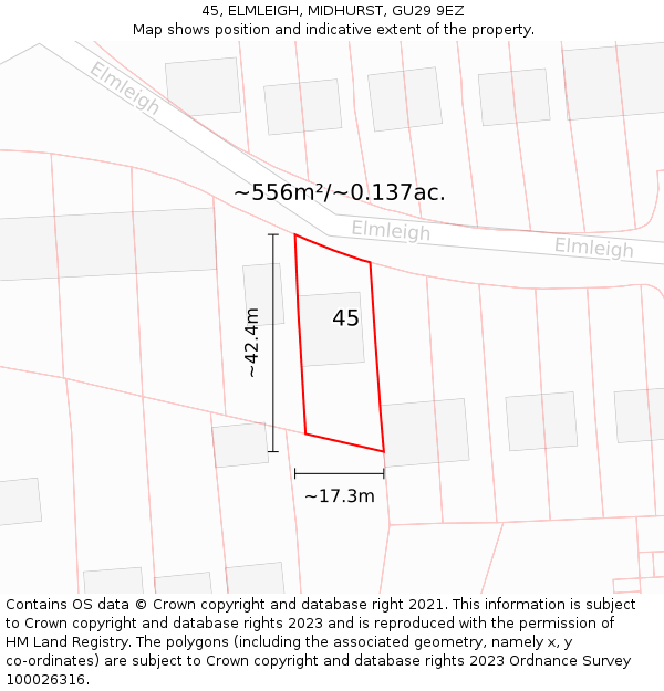 45, ELMLEIGH, MIDHURST, GU29 9EZ: Plot and title map