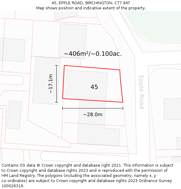 45, EPPLE ROAD, BIRCHINGTON, CT7 9AT: Plot and title map