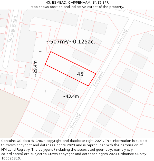 45, ESMEAD, CHIPPENHAM, SN15 3PR: Plot and title map