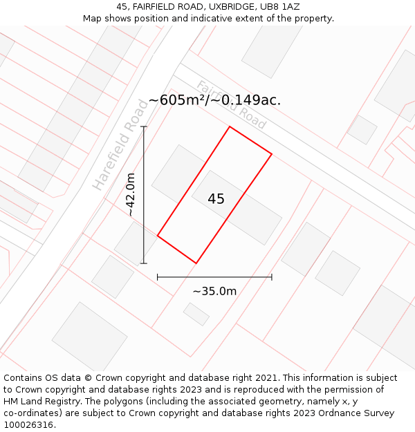 45, FAIRFIELD ROAD, UXBRIDGE, UB8 1AZ: Plot and title map