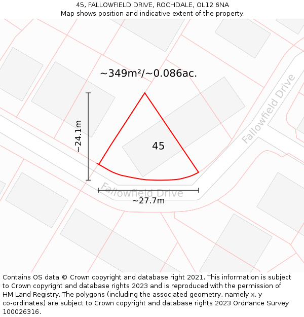 45, FALLOWFIELD DRIVE, ROCHDALE, OL12 6NA: Plot and title map