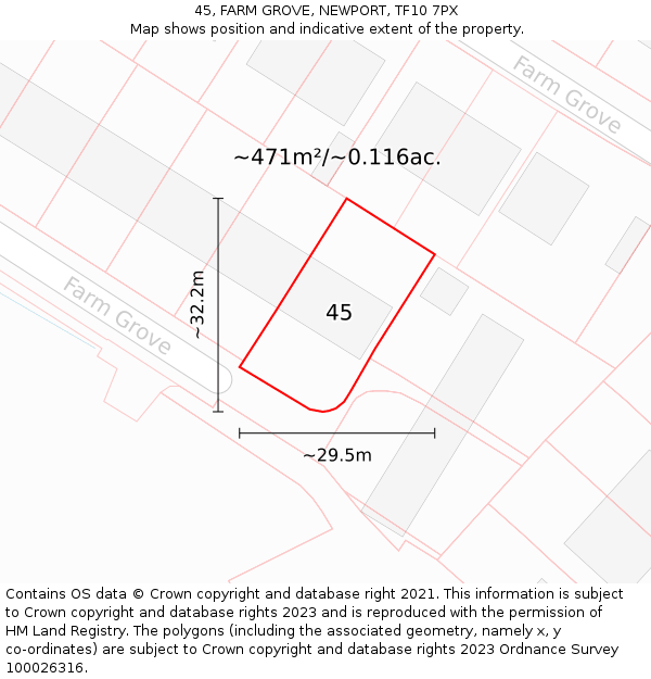 45, FARM GROVE, NEWPORT, TF10 7PX: Plot and title map