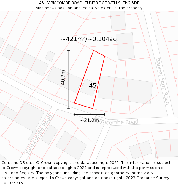 45, FARMCOMBE ROAD, TUNBRIDGE WELLS, TN2 5DE: Plot and title map