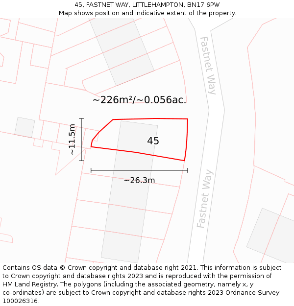 45, FASTNET WAY, LITTLEHAMPTON, BN17 6PW: Plot and title map