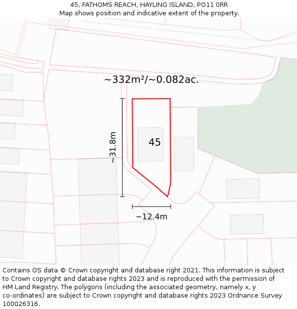 45, FATHOMS REACH, HAYLING ISLAND, PO11 0RR: Plot and title map