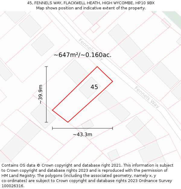 45, FENNELS WAY, FLACKWELL HEATH, HIGH WYCOMBE, HP10 9BX: Plot and title map