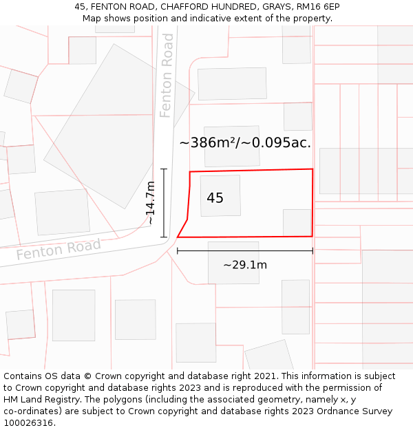 45, FENTON ROAD, CHAFFORD HUNDRED, GRAYS, RM16 6EP: Plot and title map