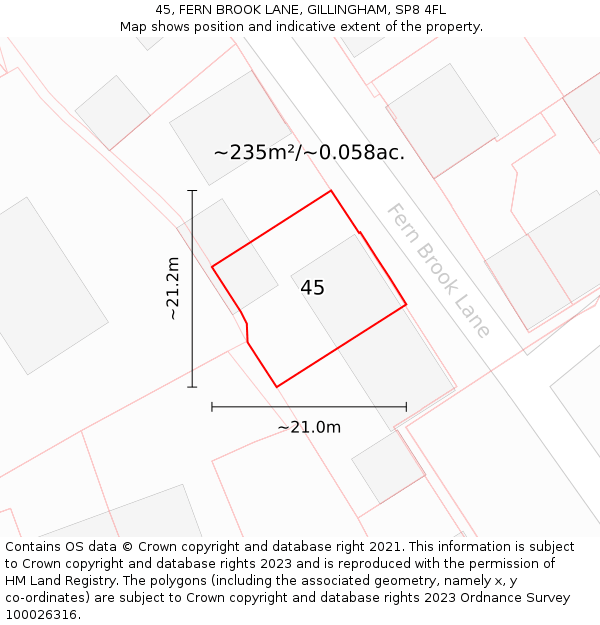 45, FERN BROOK LANE, GILLINGHAM, SP8 4FL: Plot and title map