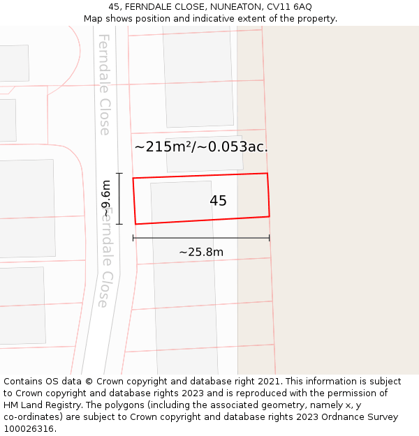 45, FERNDALE CLOSE, NUNEATON, CV11 6AQ: Plot and title map