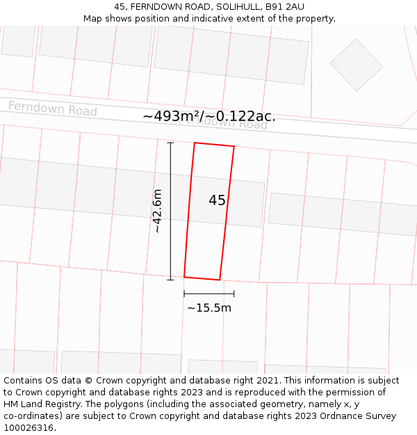 45, FERNDOWN ROAD, SOLIHULL, B91 2AU: Plot and title map