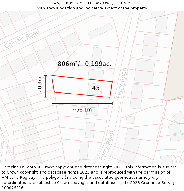 45, FERRY ROAD, FELIXSTOWE, IP11 9LY: Plot and title map