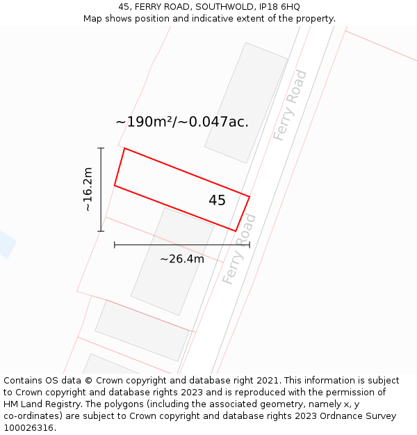 45, FERRY ROAD, SOUTHWOLD, IP18 6HQ: Plot and title map