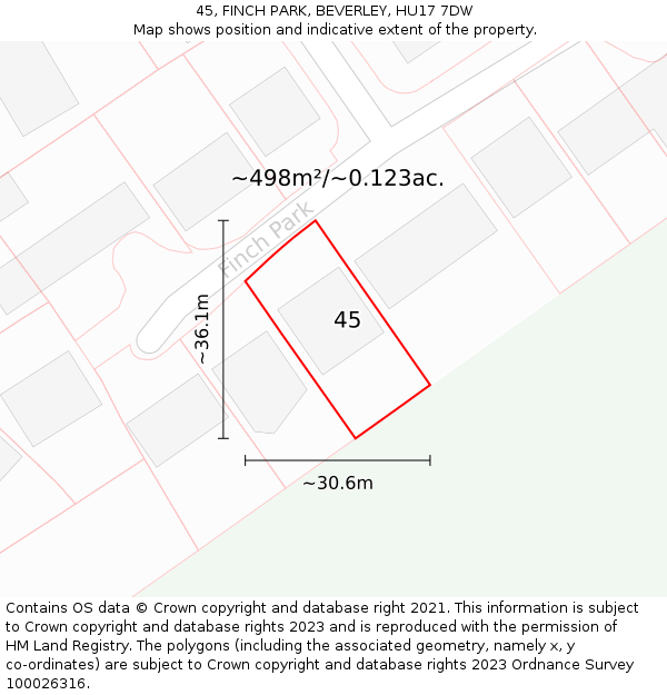 45, FINCH PARK, BEVERLEY, HU17 7DW: Plot and title map