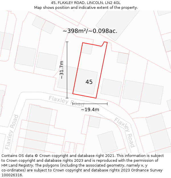 45, FLAXLEY ROAD, LINCOLN, LN2 4GL: Plot and title map