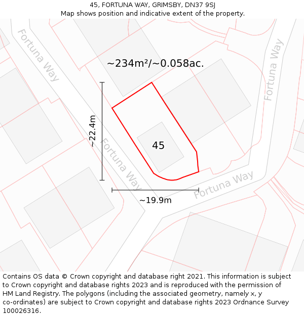 45, FORTUNA WAY, GRIMSBY, DN37 9SJ: Plot and title map