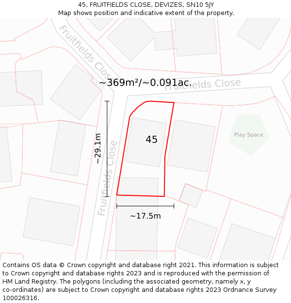 45, FRUITFIELDS CLOSE, DEVIZES, SN10 5JY: Plot and title map