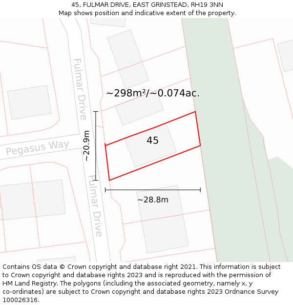 45, FULMAR DRIVE, EAST GRINSTEAD, RH19 3NN: Plot and title map