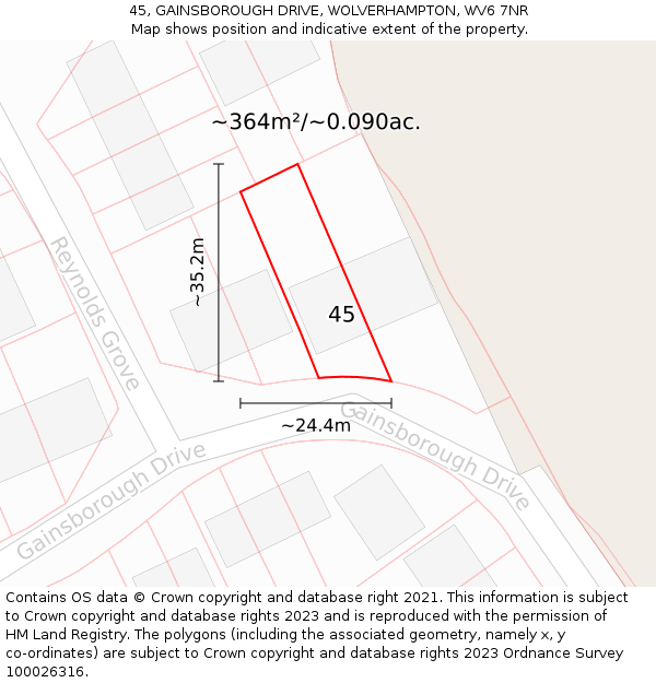 45, GAINSBOROUGH DRIVE, WOLVERHAMPTON, WV6 7NR: Plot and title map