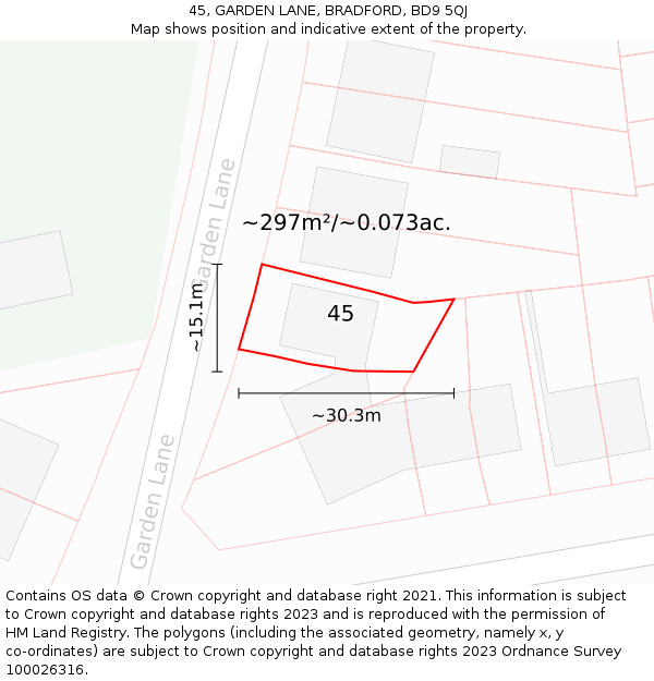 45, GARDEN LANE, BRADFORD, BD9 5QJ: Plot and title map