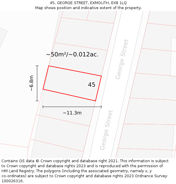 45, GEORGE STREET, EXMOUTH, EX8 1LQ: Plot and title map