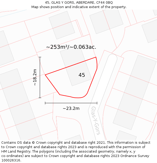 45, GLAS Y GORS, ABERDARE, CF44 0BQ: Plot and title map