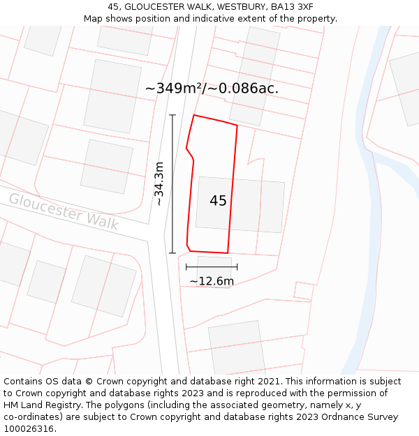 45, GLOUCESTER WALK, WESTBURY, BA13 3XF: Plot and title map
