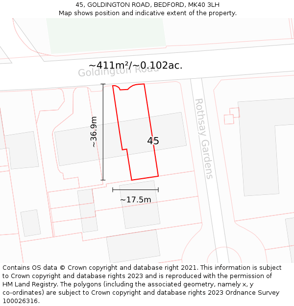 45, GOLDINGTON ROAD, BEDFORD, MK40 3LH: Plot and title map