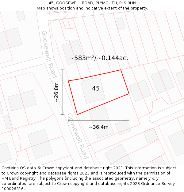 45, GOOSEWELL ROAD, PLYMOUTH, PL9 9HN: Plot and title map