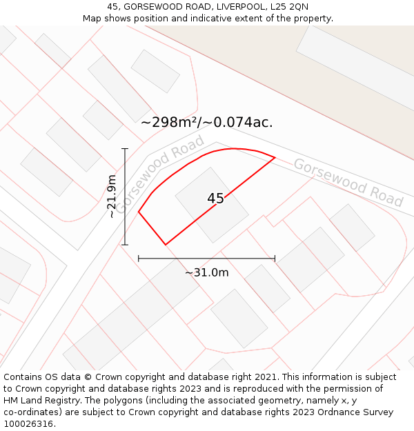 45, GORSEWOOD ROAD, LIVERPOOL, L25 2QN: Plot and title map